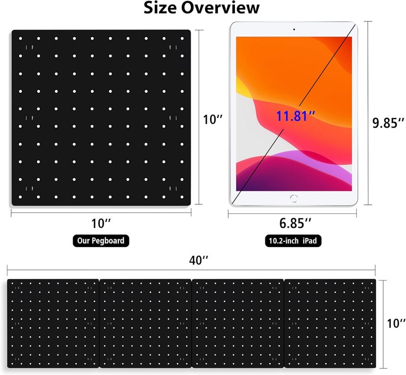 Lansi 4Pcs Peg Board, Black Pegboard Wall Organizer Panels Wall Mount, ABS Pegboard for Craft Room Garage Kitchen Workshop, ABS Peg Boards Easy Installation - Image 3